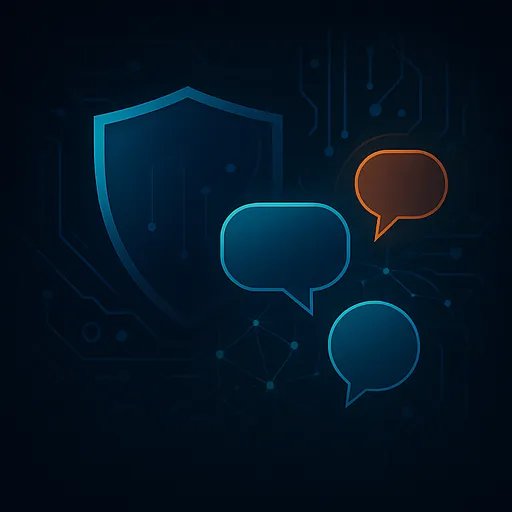 Shield and chat bubbles abstract illustration